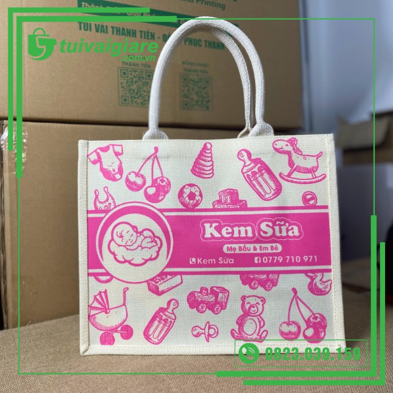 Túi vải linen cửa hàng mẹ và bé Kem Sữa