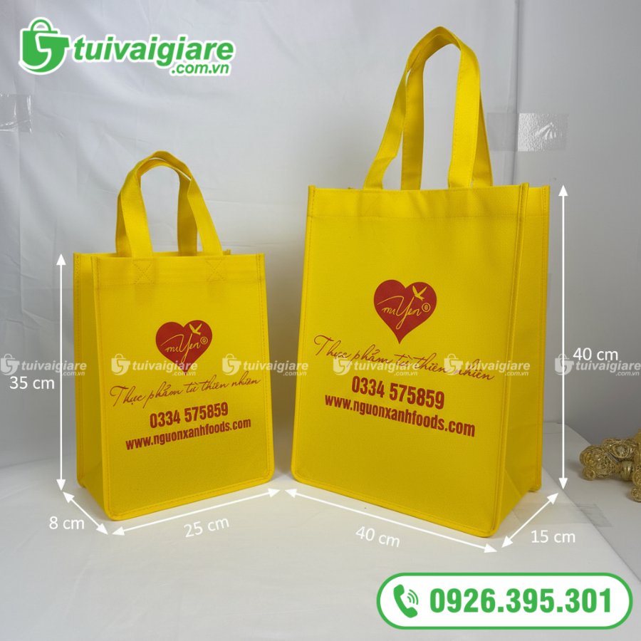 kích thước túi vải không dệt