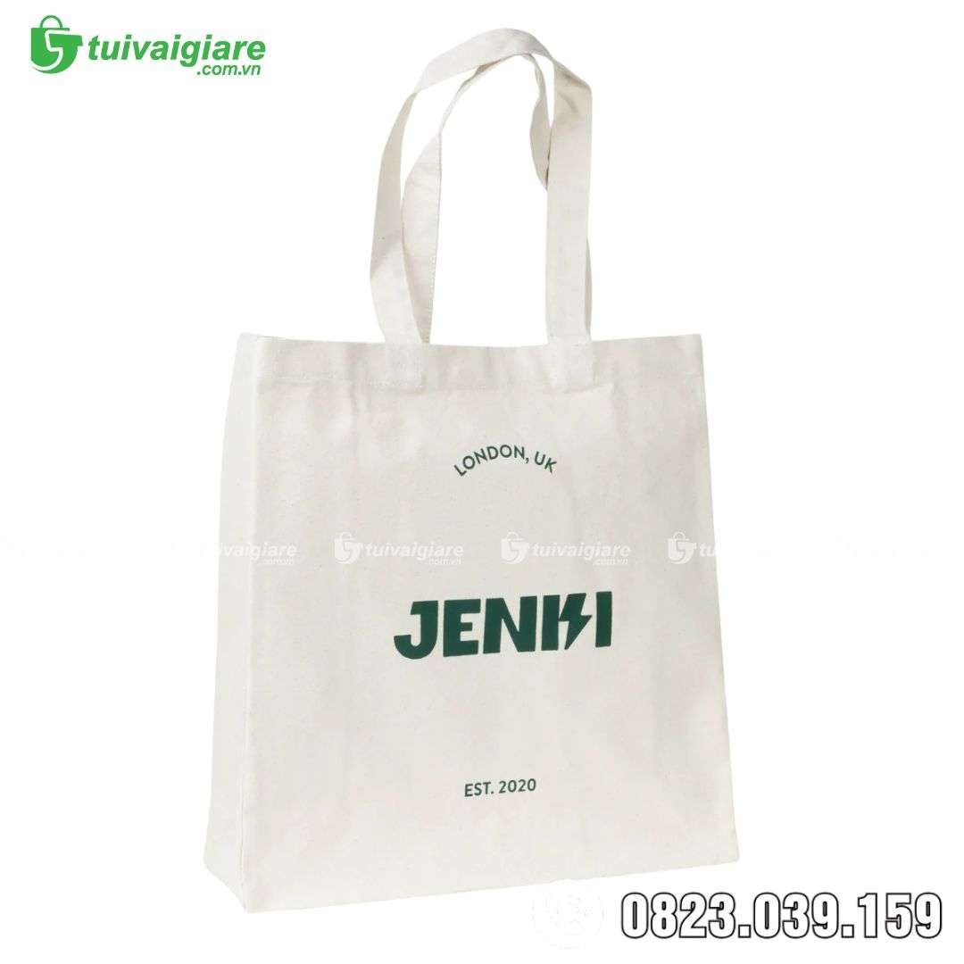 Túi vải bố xách tay Jenbi trắng