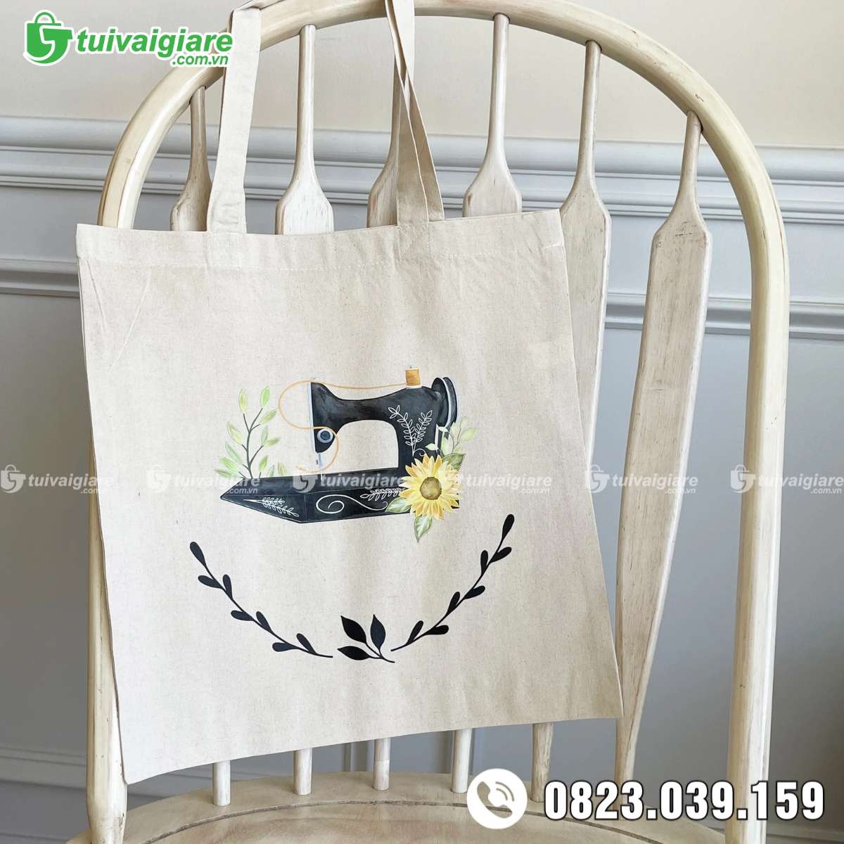 Túi vải in hình máy may vintage