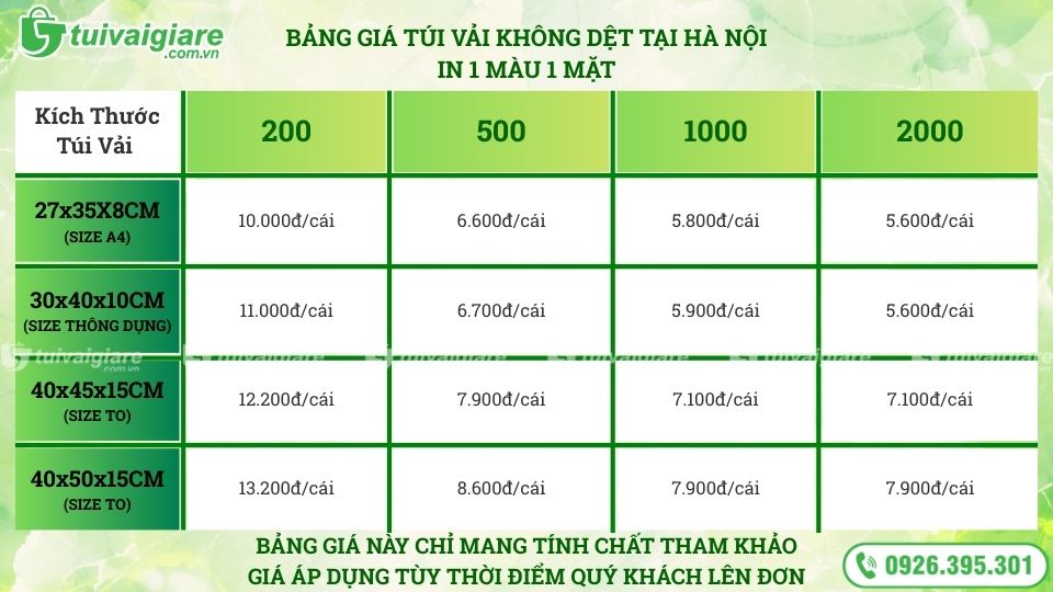 bang-gia-tui-vai-khong-det-tai-ha-noi