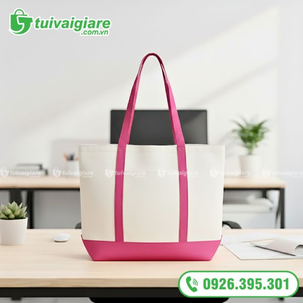Túi Phối Đáy Màu Hồng Vải Canvas
