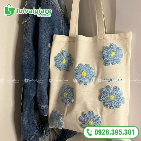 Túi Vải Hoa Màu Xanh