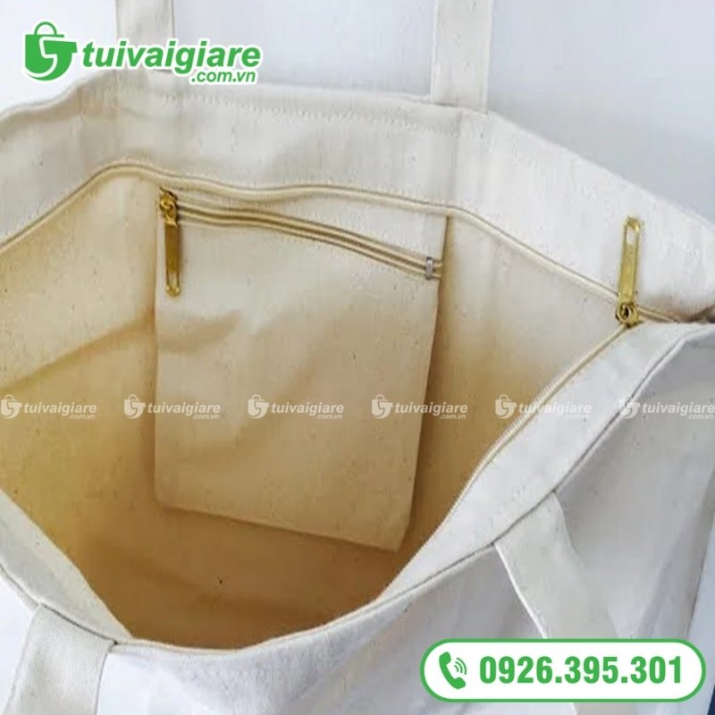 túi canvas trơn có dây kéo và ngăn con