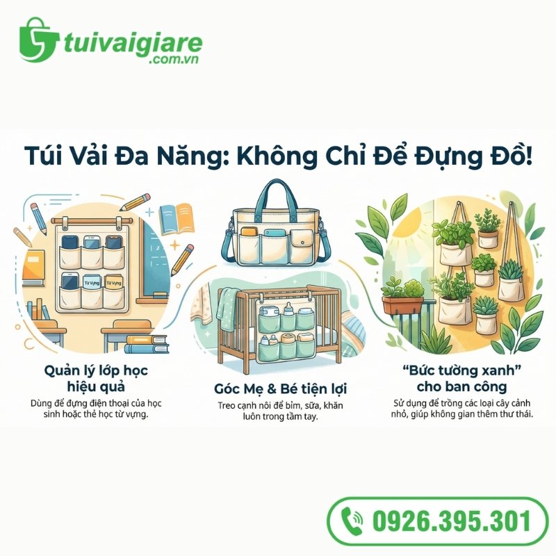 ý tưởng sử dụng túi vải treo đựng đồ đa năng
