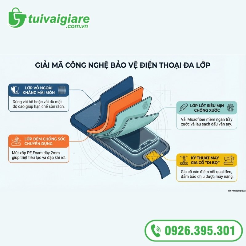 công nghệ may túi đựng điện thoại bằng vải