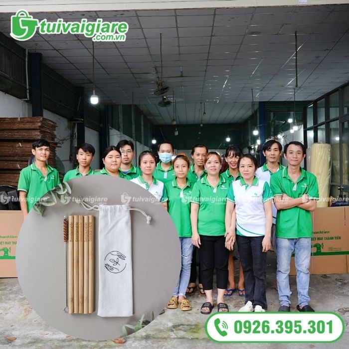 xưởng sản xuất túi vải đựng ống hút tre