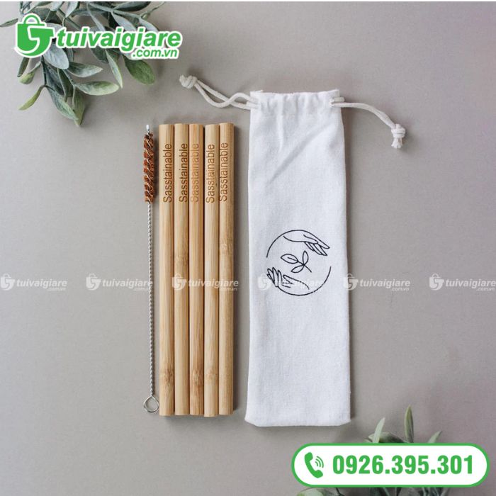 túi vải canvas đựng ống hút tre