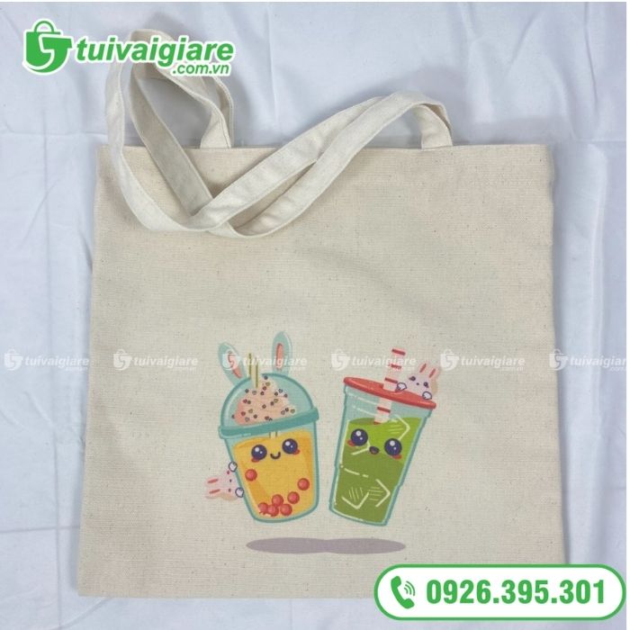Mẫu túi vải dể thương in trà sữa