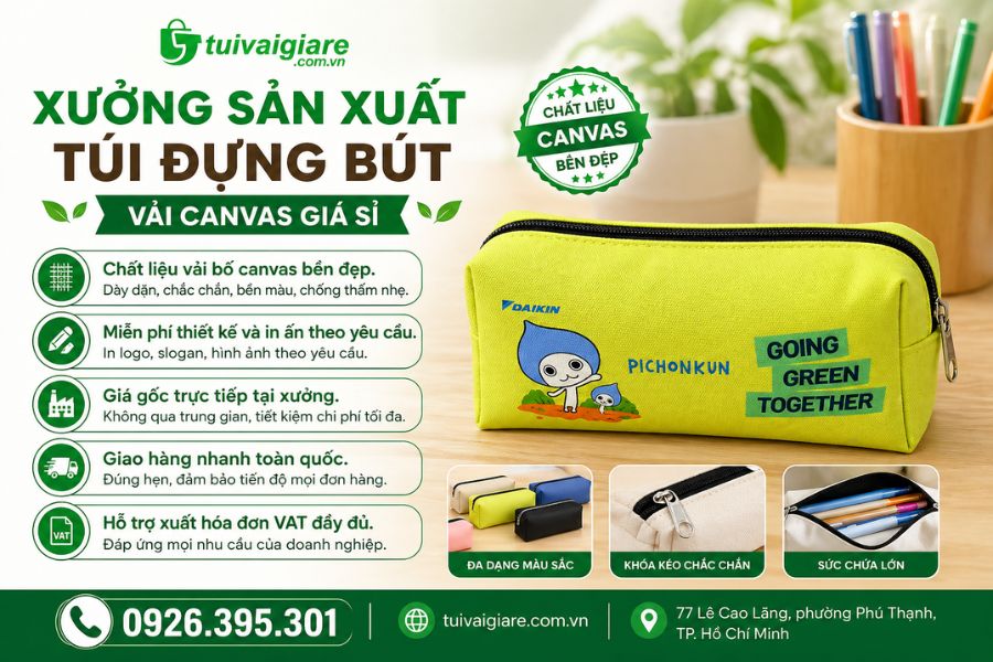 Sản Xuất Túi Vải Đựng Bút Canvas