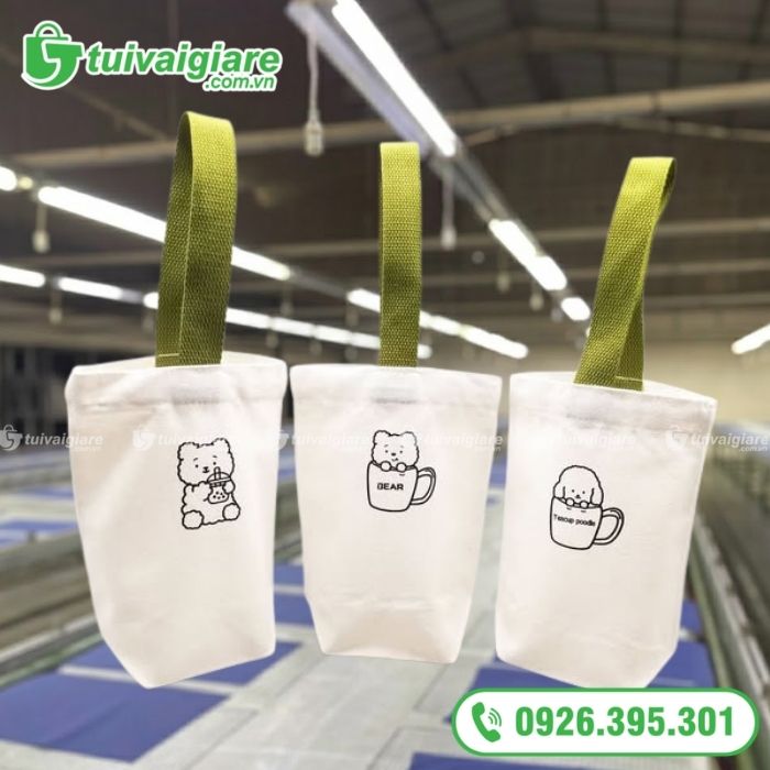 túi vải đựng ly phối quai màu