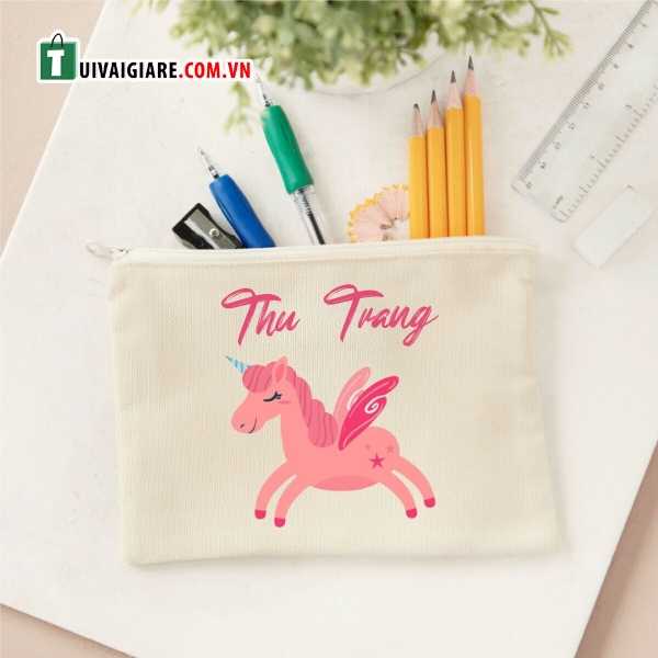 Túi đựng bút vải canvas in tên