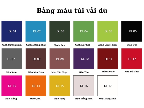 Bảng màu túi vải dù